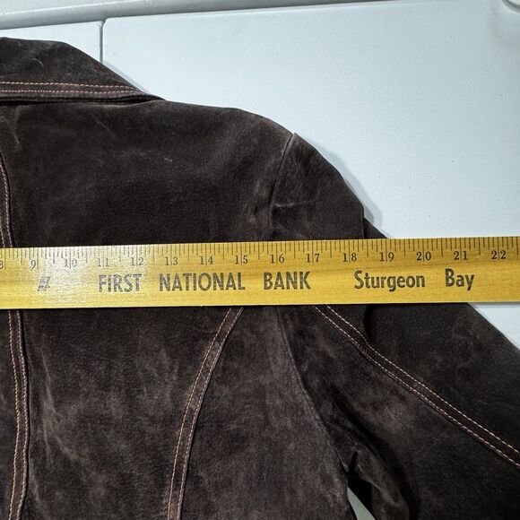 VTG Y2K Live A Little Wms Chocolate Brown Leather Suede Short Jacket L - Picture 10 of 12
